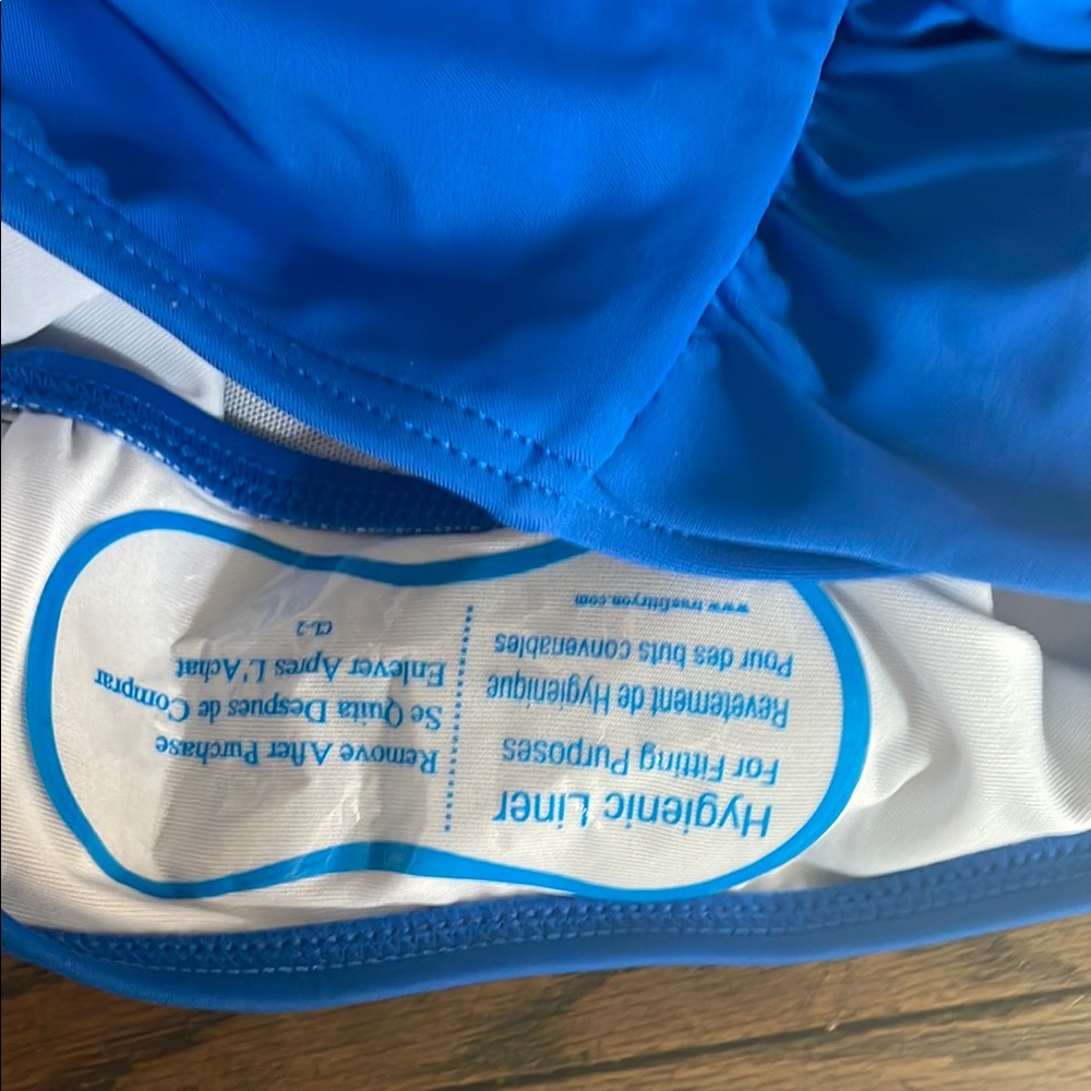 NWT DKNY Blue Ruffle Plunge One Piece Swimsuit - Picture 5 of 8